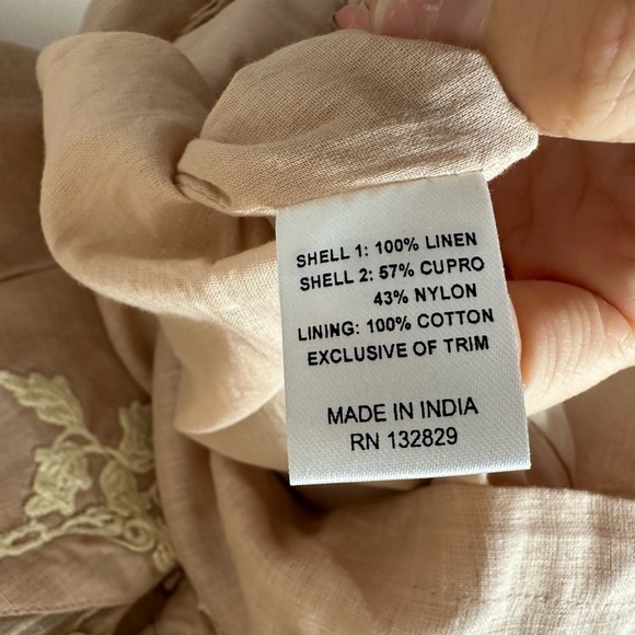 Tularosa | NEW Levy Embroidered Linen Puff Sleeve Mini Dress in Natural pink L - Picture 5 of 8